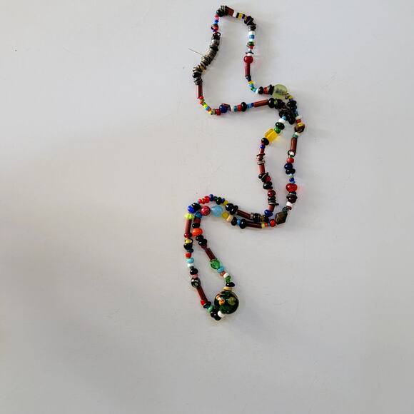 Boho Multicolor Beaded Necklace with Glass and Ceramic Beads Eclectic Jewelry - Picture 7 of 10